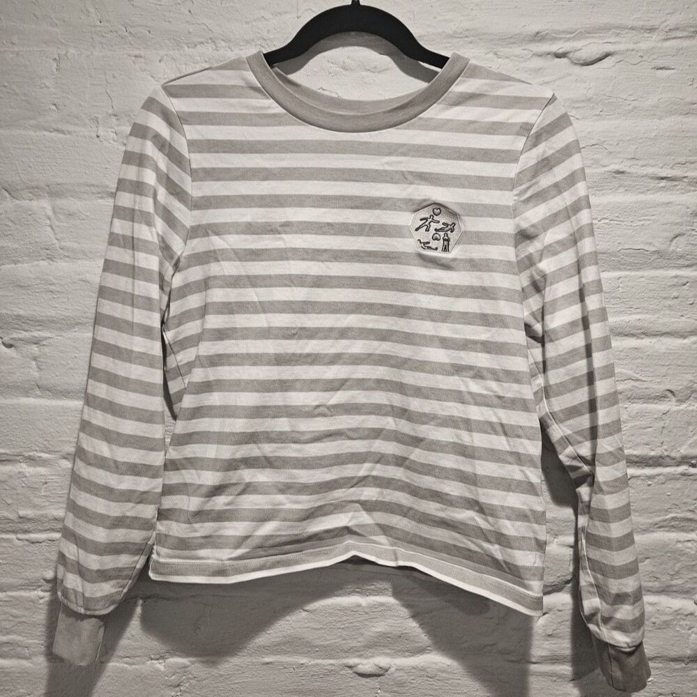 M.O.R.E. Striped Gray White Long Sleeve Fisherman French Classic Shirt, Size M